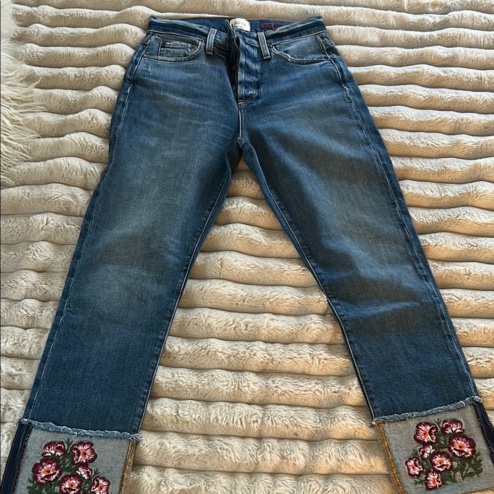 Alice + Olivia AO.  LA Embroidered Blue Jeans